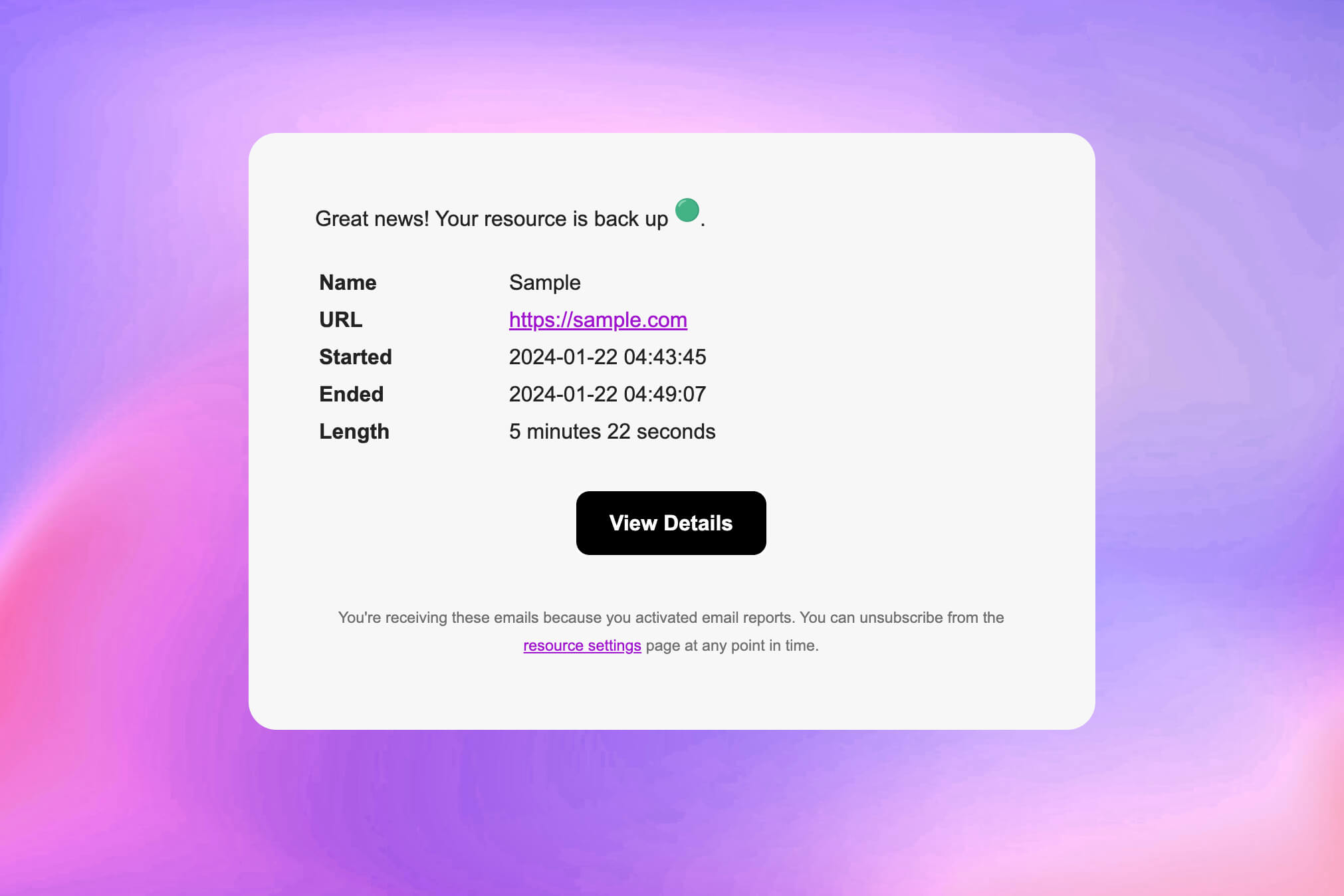 Uygulama e-posta bildirimleri özelliği ekran görüntüsü