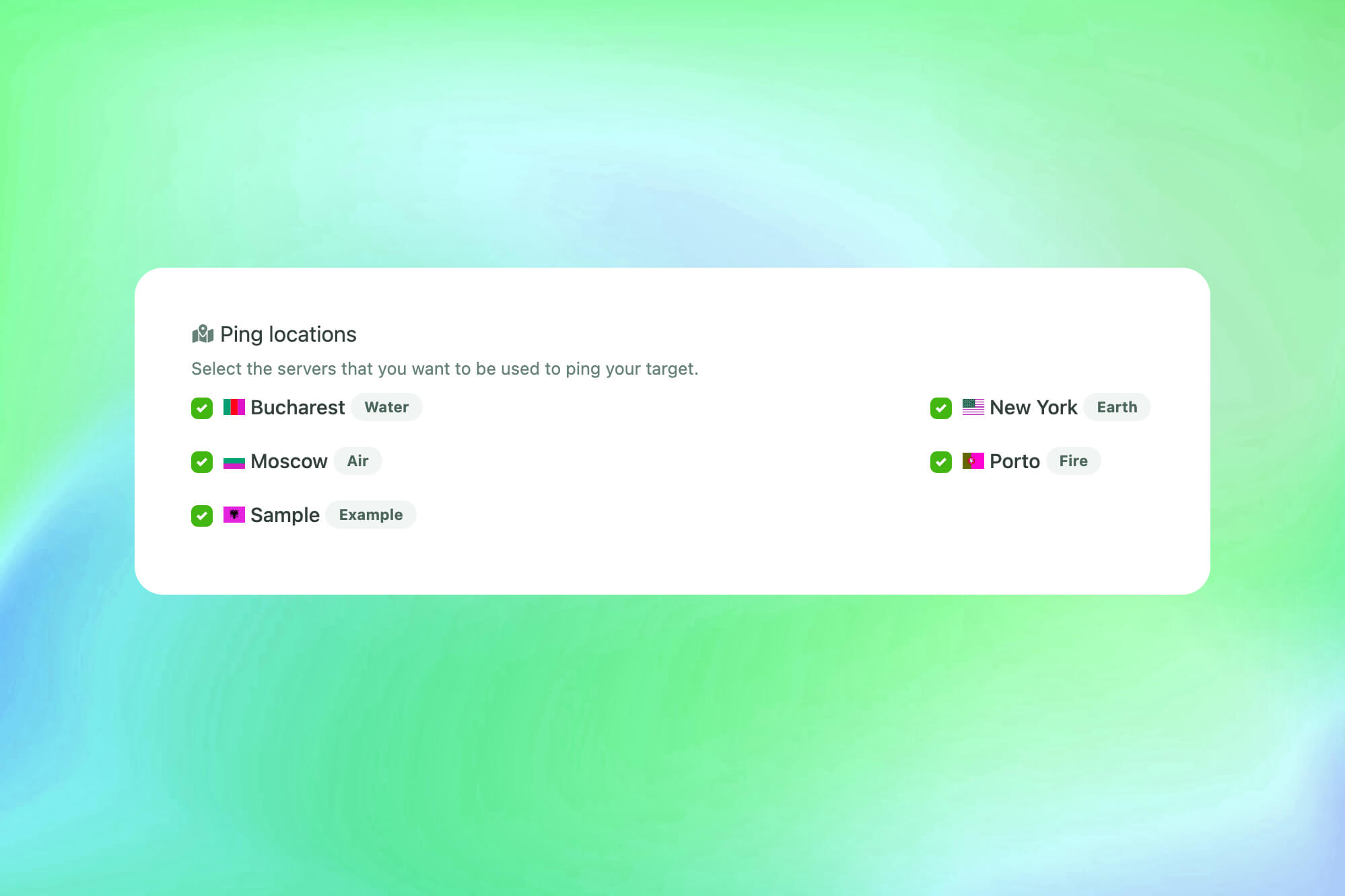 Uygulama ping sunucuları özelliği ekran görüntüsü